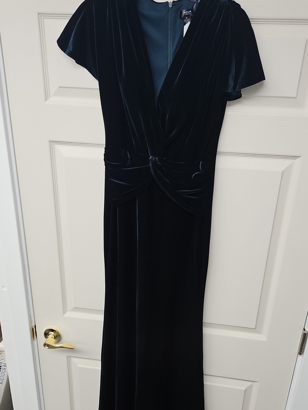 Aqua Deep Navy Velvet Knot-Front Maxi Dress
